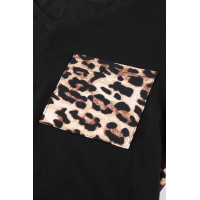 Black Leopard Patch Pocket Long Sleeve Top