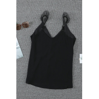 Black Adjustable Lace Straps Buttons Tank Top