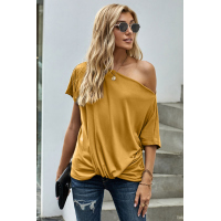 Yellow Off-The-Shoulder Slash Neck Casual Loose Fitting Top