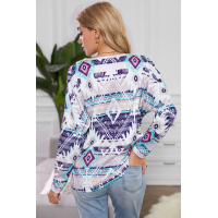 Multicolor Rustic Tribal Front Pocket Long Sleeve Top