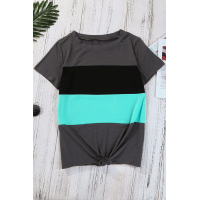 Gray Color Block Panel Front T-shirt with Knot