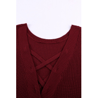 Wine Red Crisscross Hollow-out Knit Tank Top