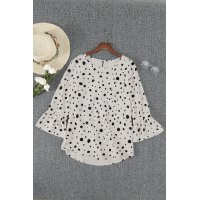 Apricot Dotted Print Bell Sleeve Top