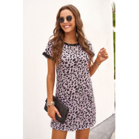 Contrast Neck Leopard T-shirt Mini Dress