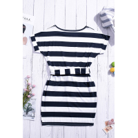 Navy Stripes Pocketed T-shirt Dress with Belt