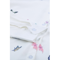 White Butterfly Print Pocketed Shirt