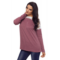 Split Effect Back Lace Insert Mauve Long Sleeve Top