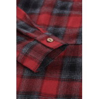 Red Cotton Blend Plaid Buttoned Shirt with Bust Pockets