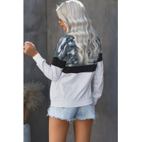 Black Camouflage Patchwork Long Sleeve Top