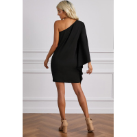 Black Side To Side One Shoulder Statement Mini Dress