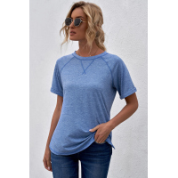 Blue Heathered Round Neck T-shirt