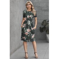 Short Sleeve Pocketed Drawstring Casual Floral Dress