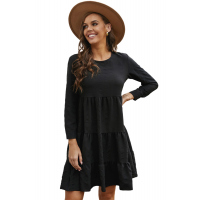 Black Long Sleeve Babydoll Ruffled Mini Dress