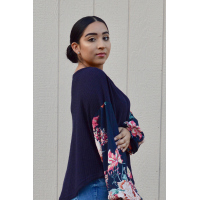 Blue Floral Sleeve Pullover Top