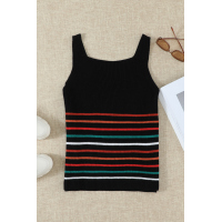 Multicolor Stripes Black Knit Tank Top