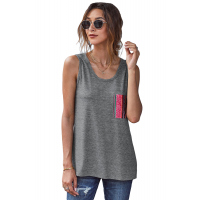 Gray Casual Women Tank Top with Multicolor Pocket