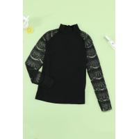 Black High Neck Lace Crochet Long Sleeve Top