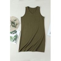 Army Green Chest Pocket Tank Mini Dress