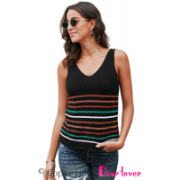 Multicolor Stripes Black Knit Tank Top