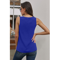 Blue Zip Neckline Sleeveless Shirt Tank