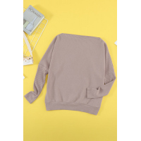 Off Shoulder Ribbed Texture Raglan Long Sleeve Top