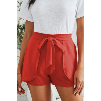 Red Plain Drawstring Waist Fashion Shorts