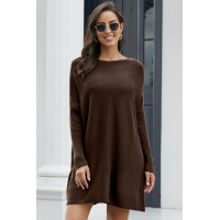 Brown Oversized Batwing Sleeve Sweater Dress