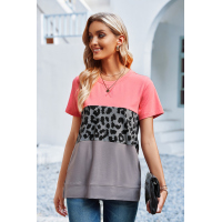 Leopard Print Color Block Short Sleeve T-Shirt