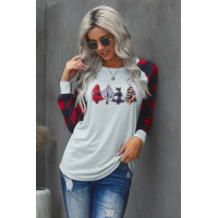 Red Christmas Pattern Plaid Splice Long Sleeve Top