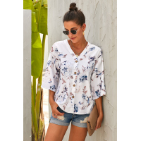 White Floral Button Up Top