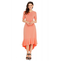 Coral Flowy Ruffles Short Sleeve Casual Dress