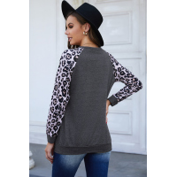 Gray Leopard Long Sleeve Top