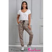 Khaki Casual Skinny Leopard Print Pants