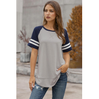 Gray Color Block Contrast Short Sleeve T-shirt