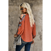 Orange Contrast Eyelet Thermal Knit Top