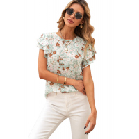 Green Floral Ruffle Short Sleeve Tee