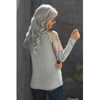 Gray Sequin Shoulder Long Sleeve Top