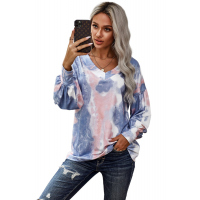 Long Sleeve Tie Dye Print V Neck Top