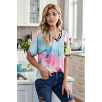 Sky Blue Hypnotized Tie Dye Leopard Top