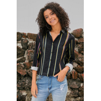 Yellow Charcoal Striped Modern Women Shirt