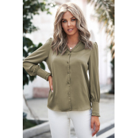 Green Frilled V Neckline Buttoned French Shirt