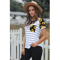 Striped Sunflower Pocketed Patch Tee