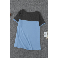 Sky Blue Color Block Pocketed T Shirt