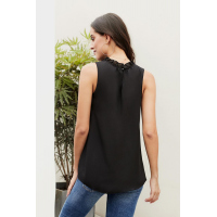 Black Ruffle Trim Neckline Tank Top