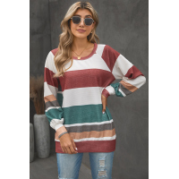 Multi-color Striped Balloon Sleeves Top