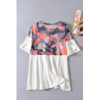 Camo Print Patchwork Short Sleeve Casual Top