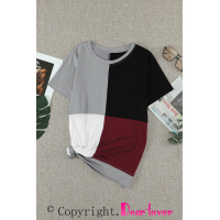 Wine Red Colorblock T-shirt with Slits