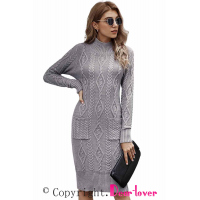 Gray High Neck Textured Bodycon Sweater Dress