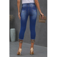 Distressed Leopard Patches Blue Skinny Jeans