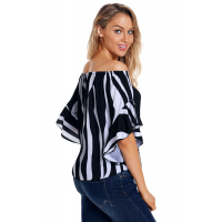 Off The Shoulder Vertical Stripes Blouse in Black